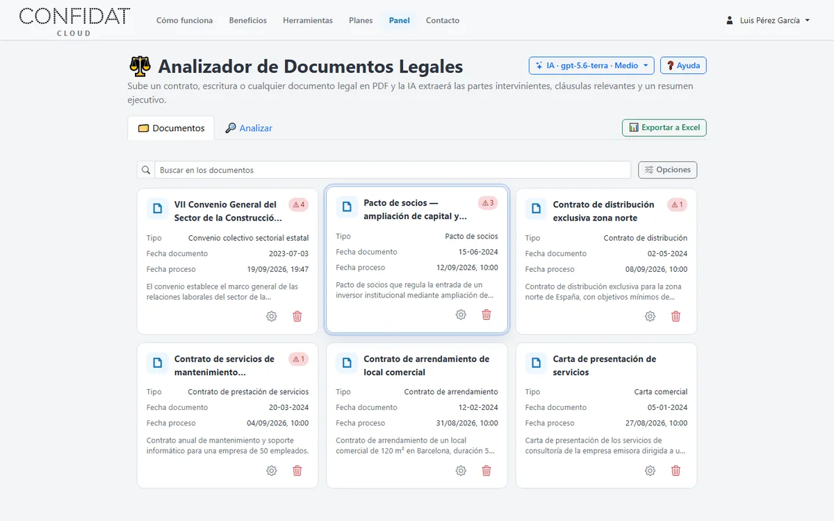 Pestaña Documentos con tarjetas de contratos y acuerdos de demostración