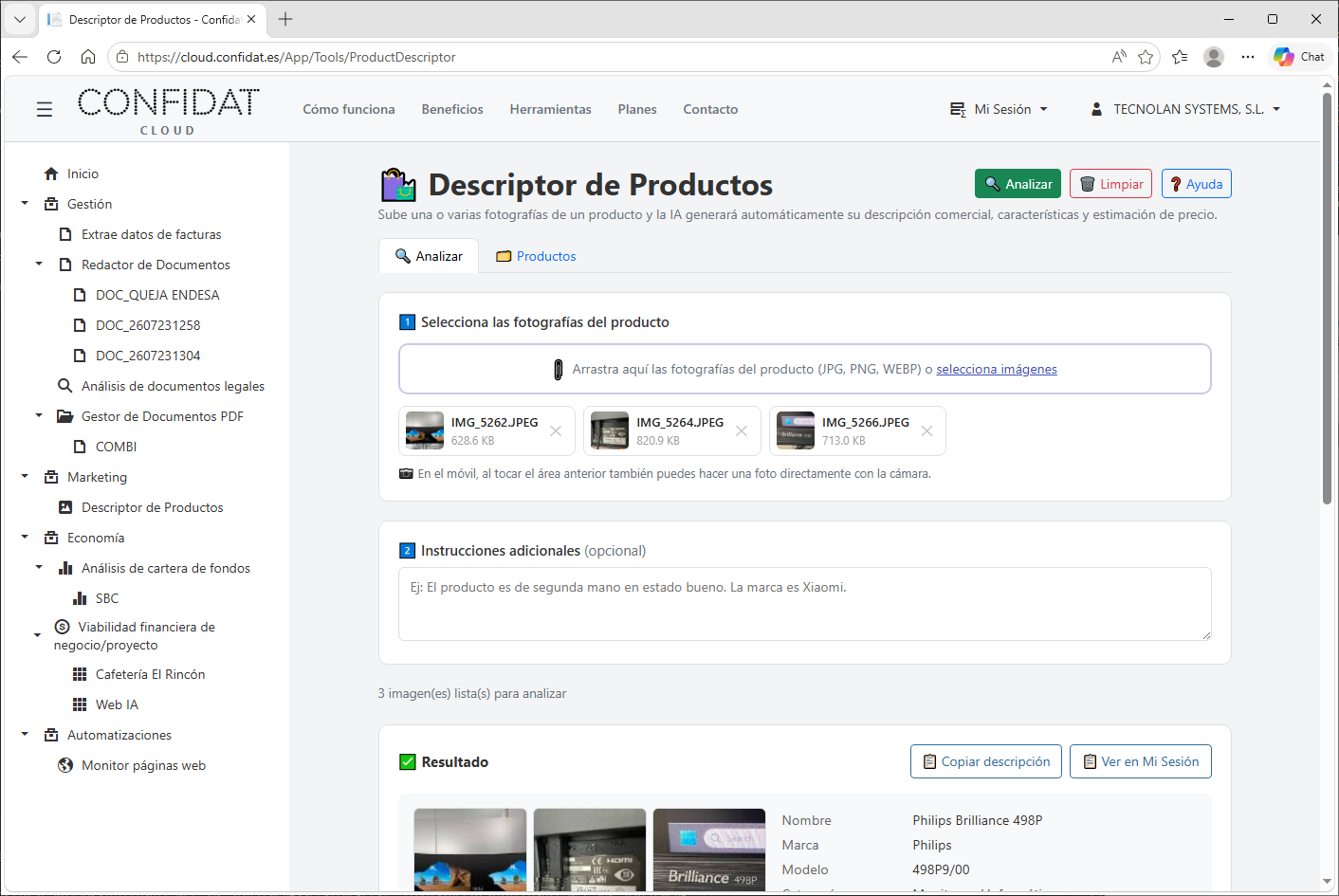 Captura 1 de Descriptor de Productos