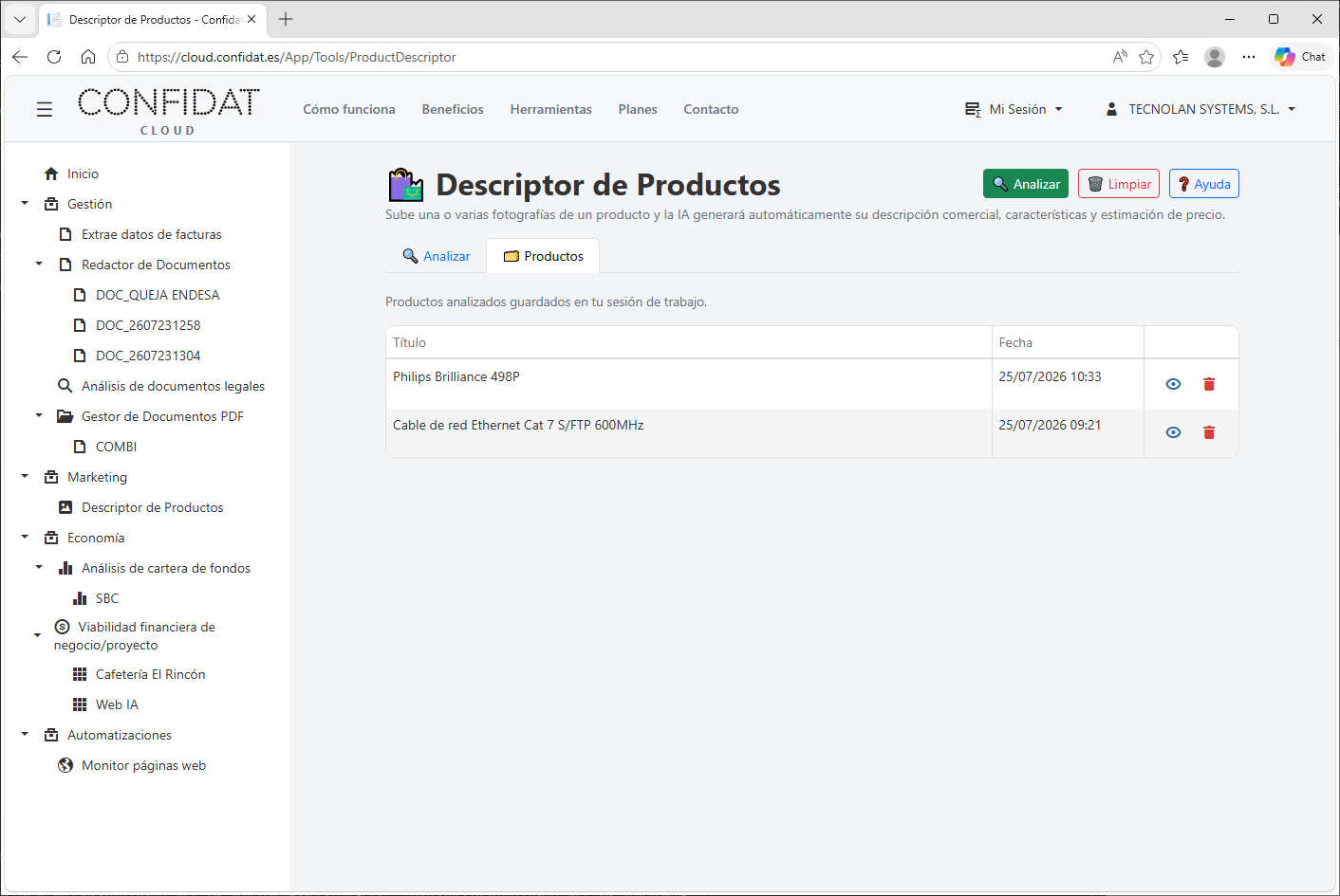 Captura 2 de Descriptor de Productos