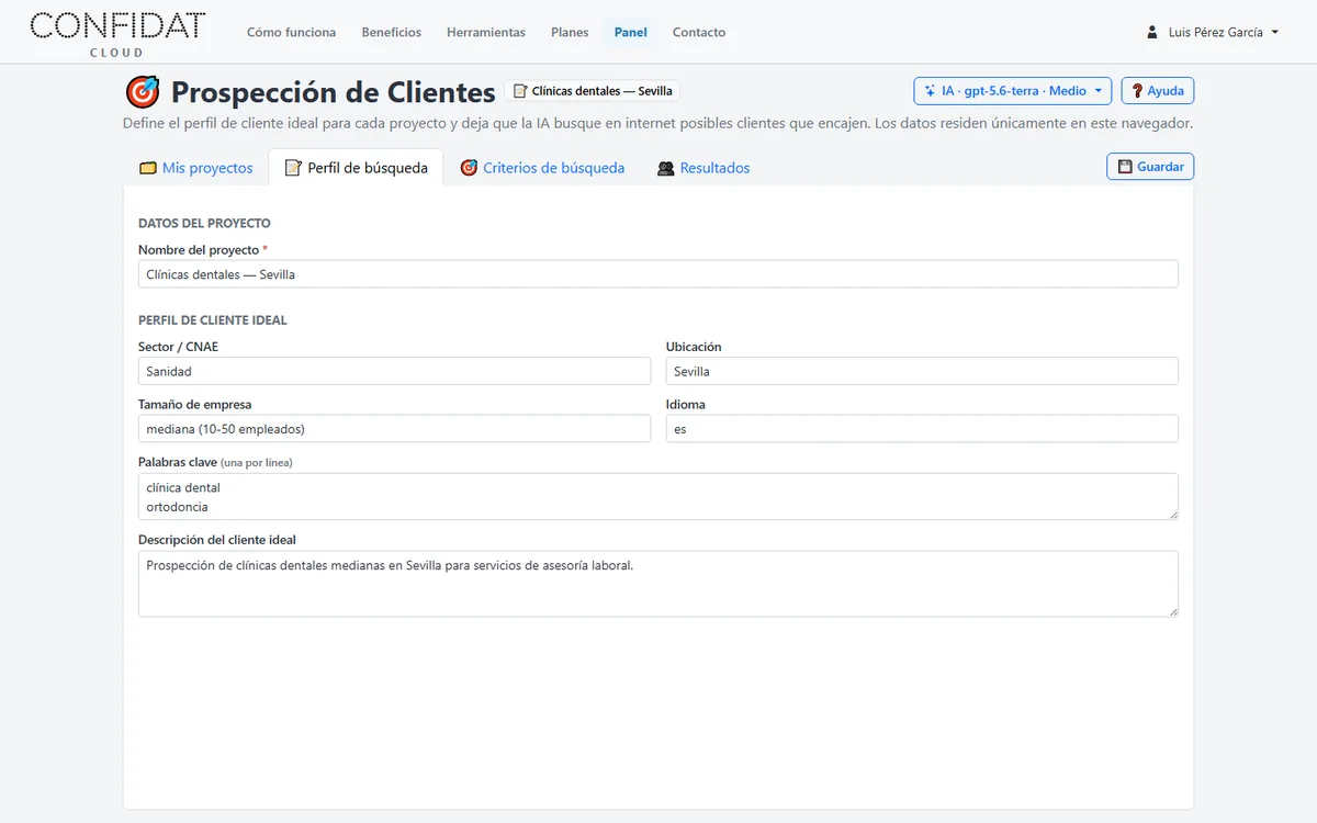 Proyecto comercial de demostración con sector, ubicación y tamaño definidos