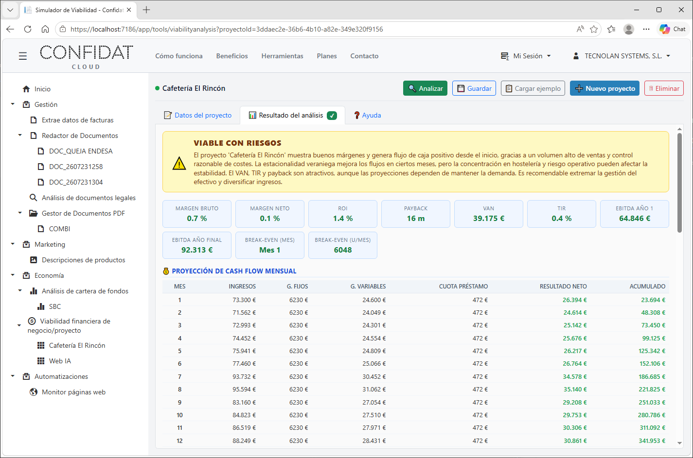 Captura 2 de Simulador de Viabilidad de Negocio
