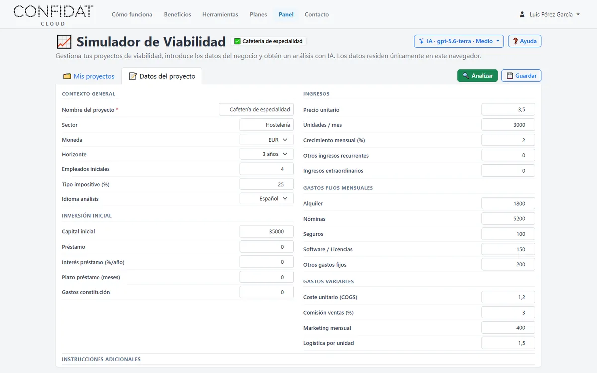 Formulario económico de un proyecto de viabilidad de demostración